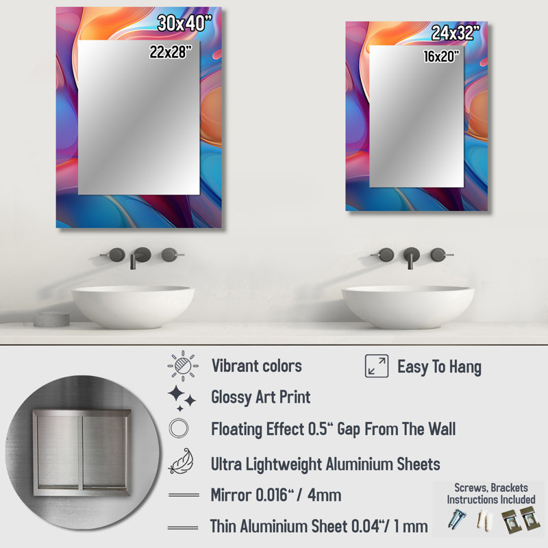 Transitional pink and blue shapes II - Transitional Shapes Mirror, Pink Decorative Wall Mirror, Printed Metal Art, 32" x 24"