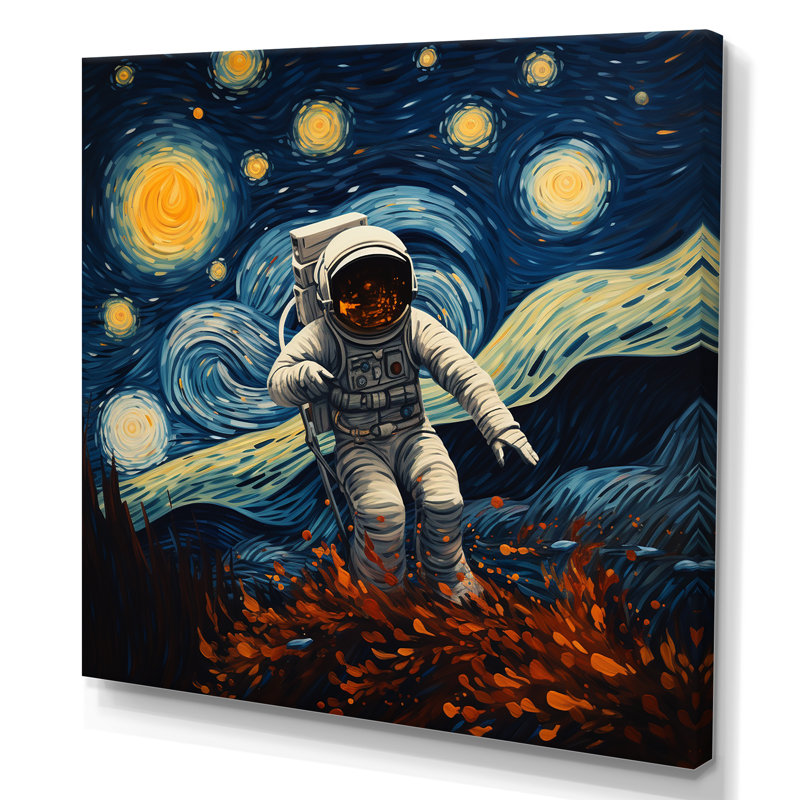 Vangogh Astronauts Through Space II - Space, art mural, Toile tendue, 30" H x 30" W