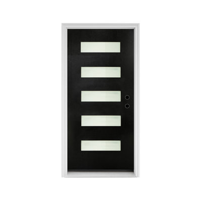 Porte d'entrée en fibre de verre noire 36 po x 80 po avec verre trempé 6-Lite