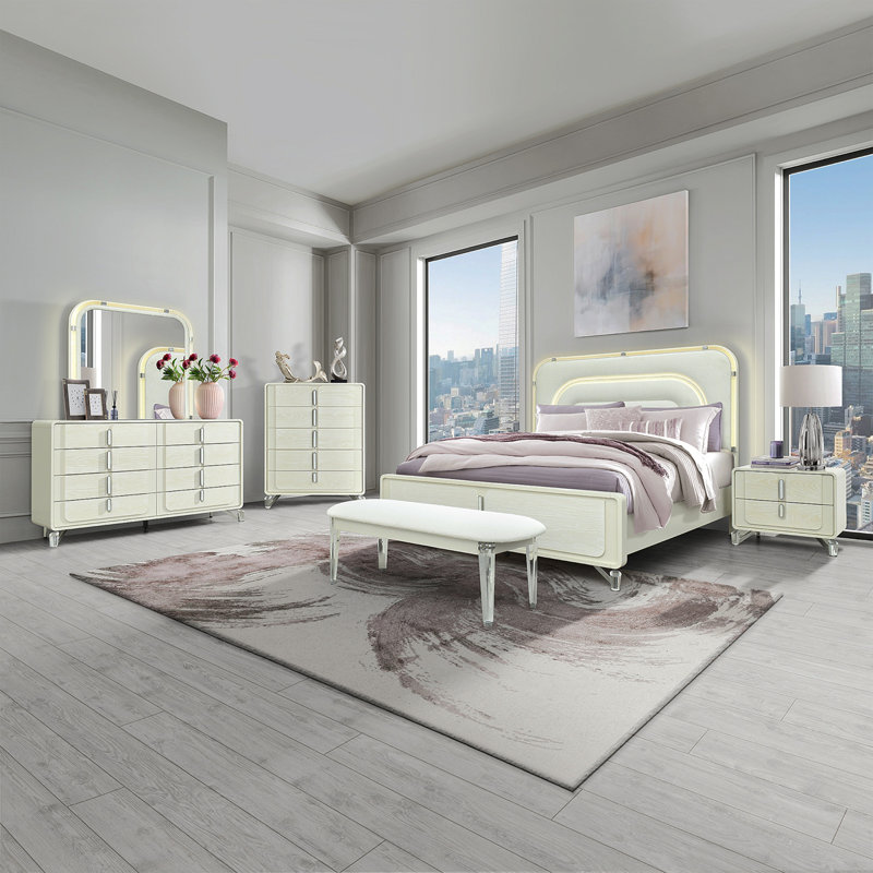 Ensemble de chambre avec très grand lit 5 pièces Nora Beige