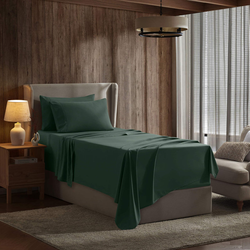 Luxury 6-Piece Double-Brushed Microfiber Deep Pocket Sheet Set – Fits Mattresses Up to 24”, Hunter Green