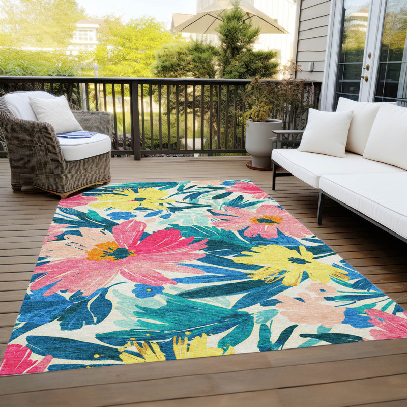 Tapis rosé intérieur / extérieur lavable à la machine Claudian ACN1482, Rectangulaire 3 pi x 5 pi