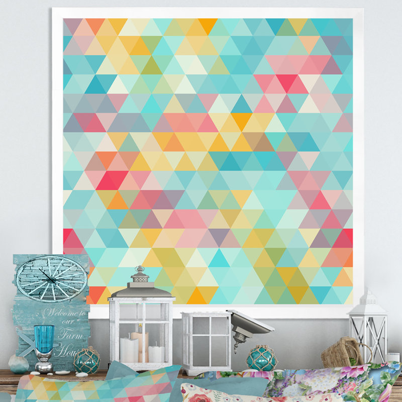 Abstrait de triangles - décoration murale moderne Mid-Century, H 16 po x l 16 po x P 1 po, Toile blanche avec cadre photo