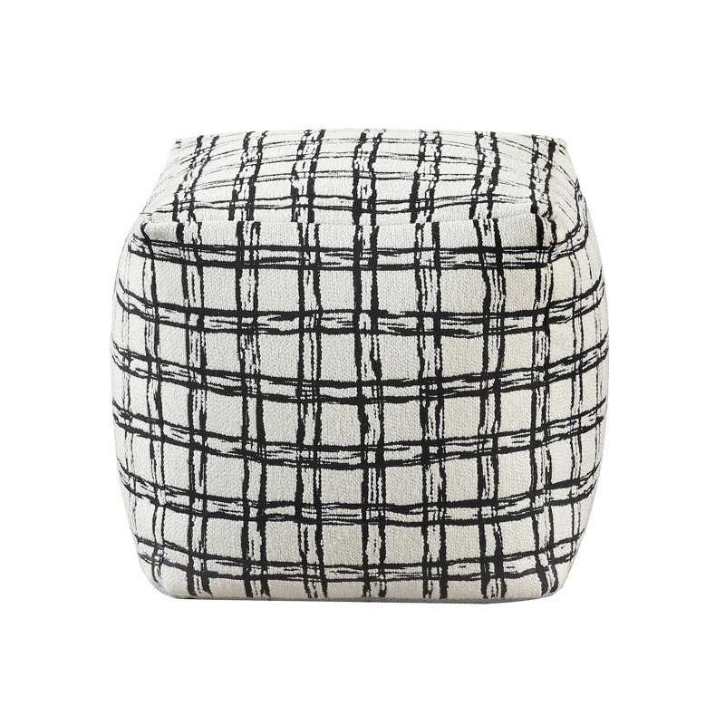 Modern Square Pouf Pattered Black White Fabric Upholstered Ottoman, Non-Slip Floor Pouf, Bean Bag Chair, 1Pc Sitting Pouf