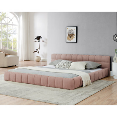 Lit plateforme très grand avec tête de lit - Tissu chenille épais pour le confort - rose, sans sommier tapissier 88,5 po x 85,5 po x 24 po, couleur moderne
