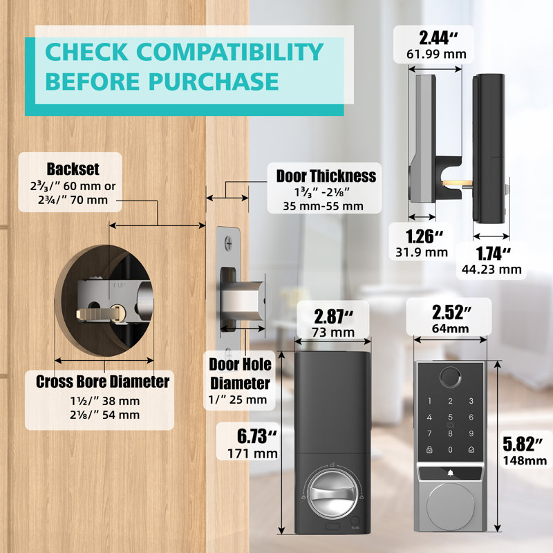 WIFI Smart Lock, Fingerprint Keyless Entry Door Lock with Doorbell, Front Door Smart Lock, Silver