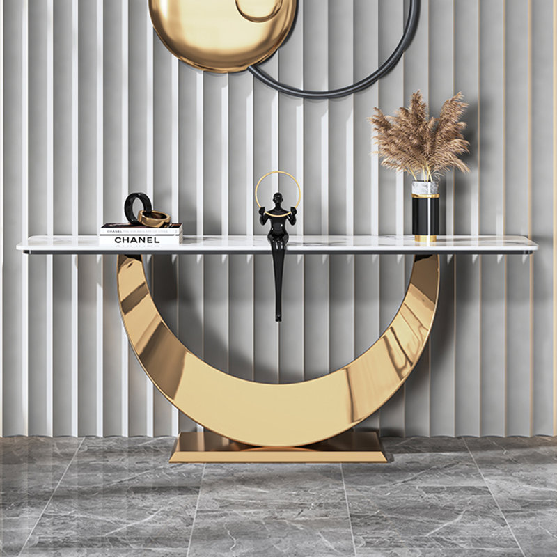 Console moderne de luxe simple, H 31,5 po x l 55,1 po x P 11,8 po, Doré