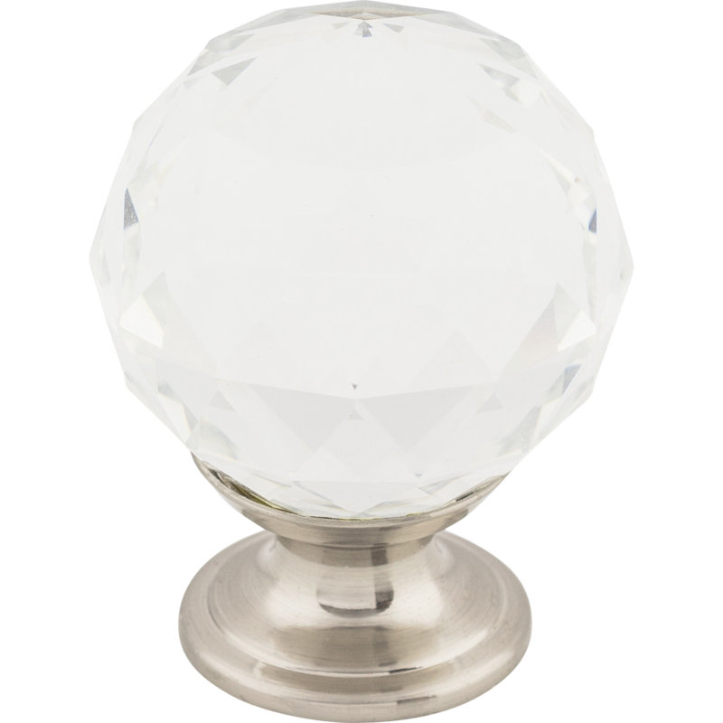 Clear Crystal 1 3/8" Diameter Round Knob, Brushed Satin Nickel, Clear
