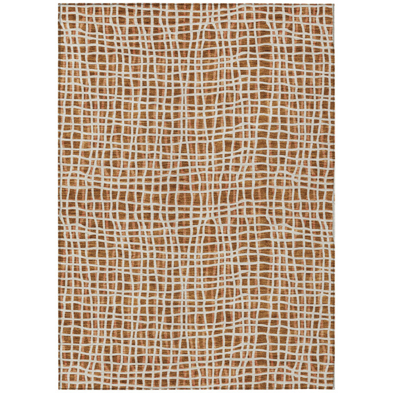 Tapis extérieur lavable rayé orange 3 pi x 5 pi beige et cuivre