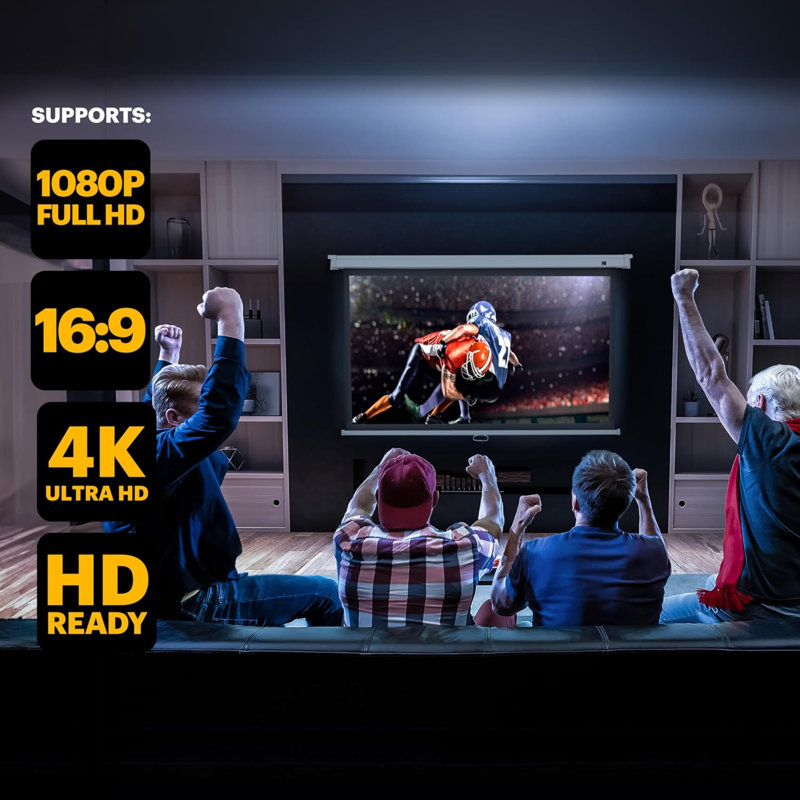 Kodak Manual Pull Down Projector Screen, Large 16:9 Retractable Projector Screen, 80"