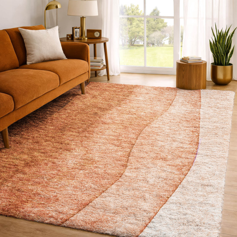 Tapis dégradé Premium à poils longs lavable à la machine ADS625, Paprika, 3' x 5'