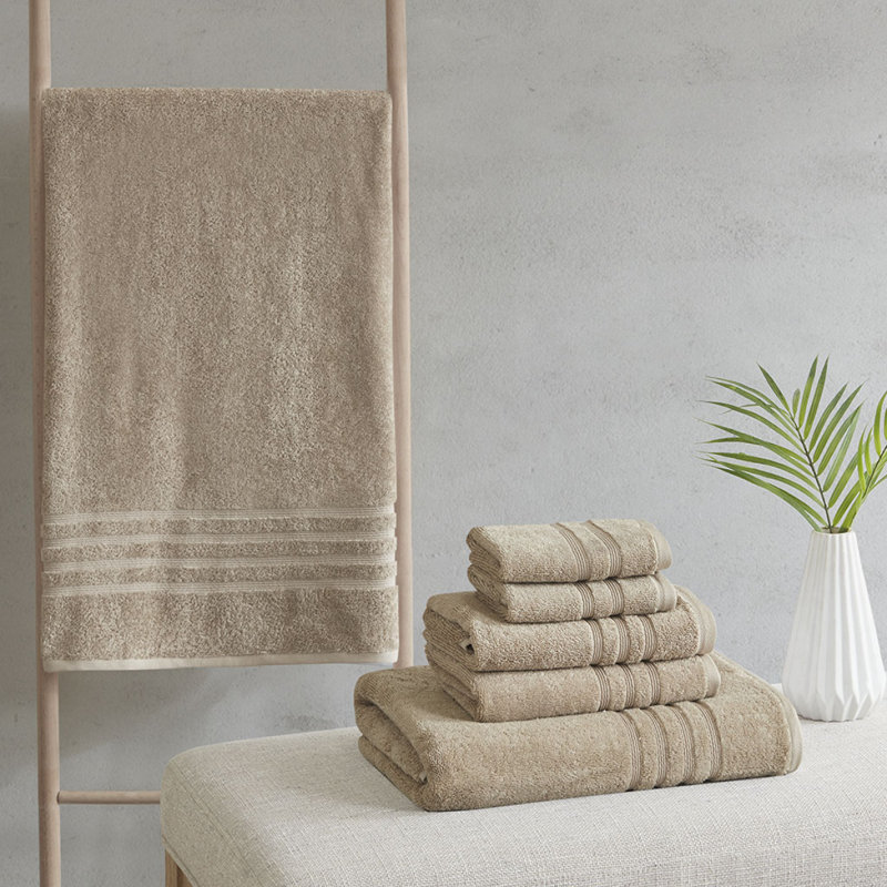 Ensemble 6 serviettes de bain antimicrobien durable, Natural