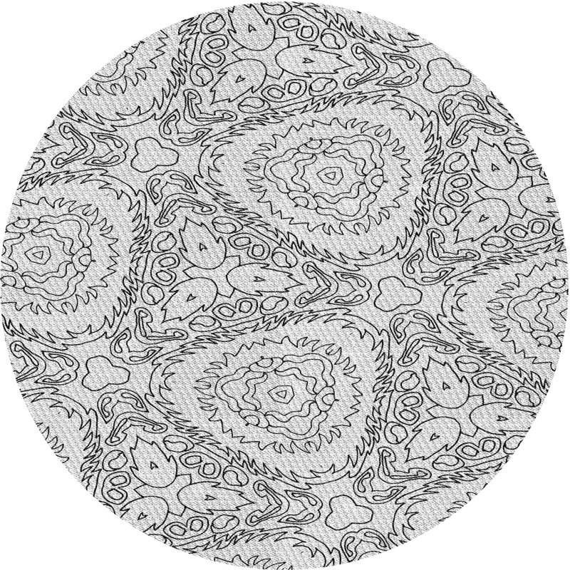 Tapis blanc/noir à motifs, Rond 5 pi