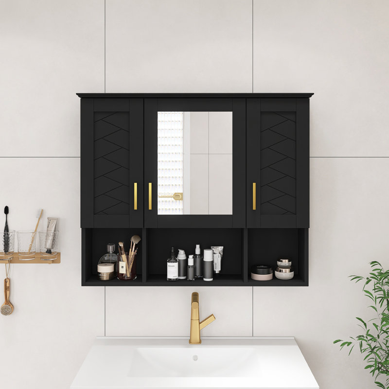 Armoire à pharmacie murale en MDF 35 po 2 en 1 avec tablettes réglables et portes à fermeture douce, Noir