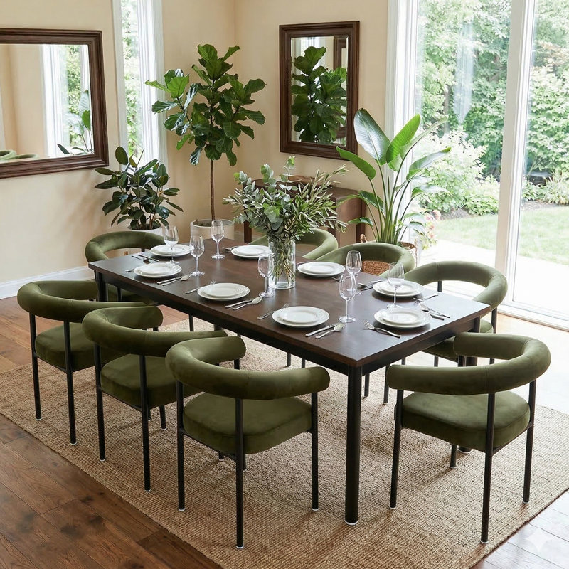 Modern Velvet Dining Chairs, Barrel Back Upholstered Armchairs With Metal Legs For Dining Room Kitchen, Green