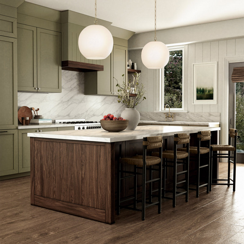 13.75" W x 15.25" H 1-Light Globe Pendant in Matte Brass with Faux Alabaster Glass and Alternating Loop Designer Chain