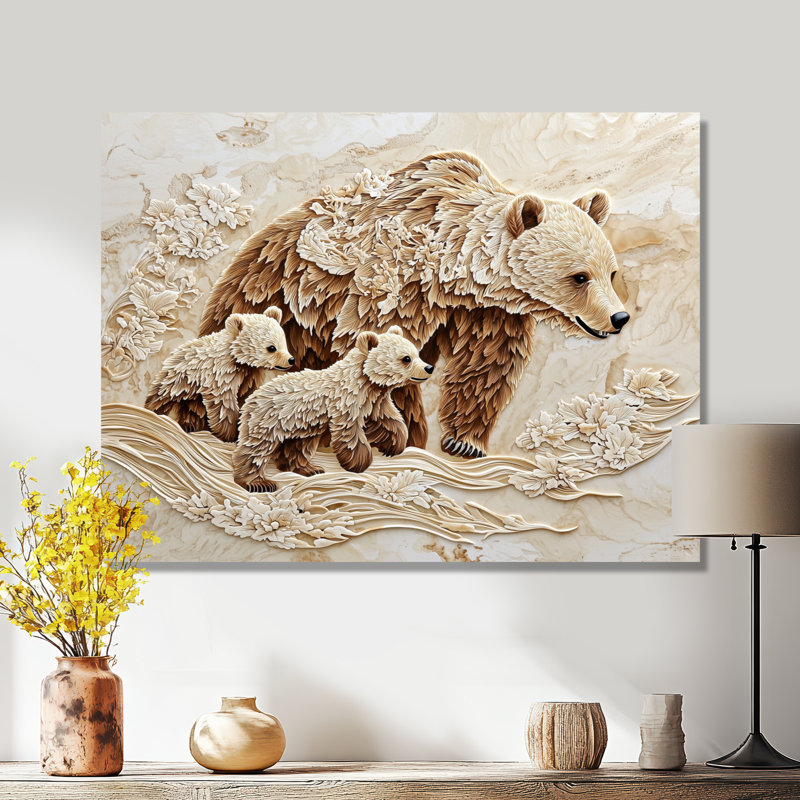 Décoration murale mère ours et oursons I, Toile tendue, H 16 po x l 32 po, Does Not Apply