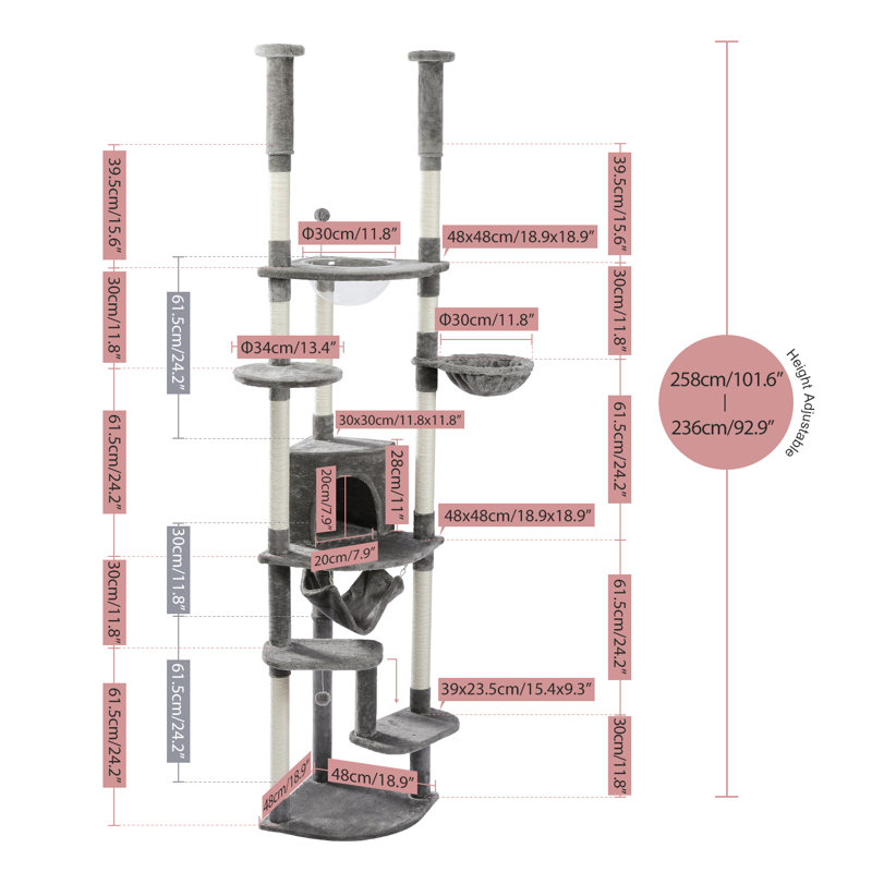 Cacee 101.6'' H Cat Tree, Gray