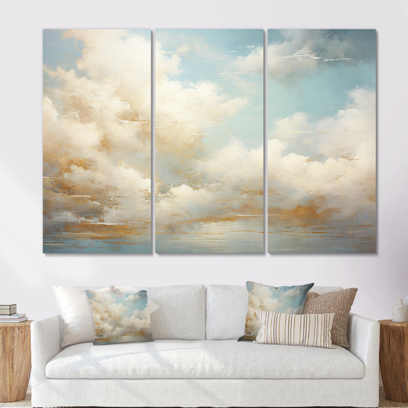 Beige Gold Minimalism Clouds I - Clouds Wall Art Set, Wrapped Canvas, 40" H x 60" W x 1" D