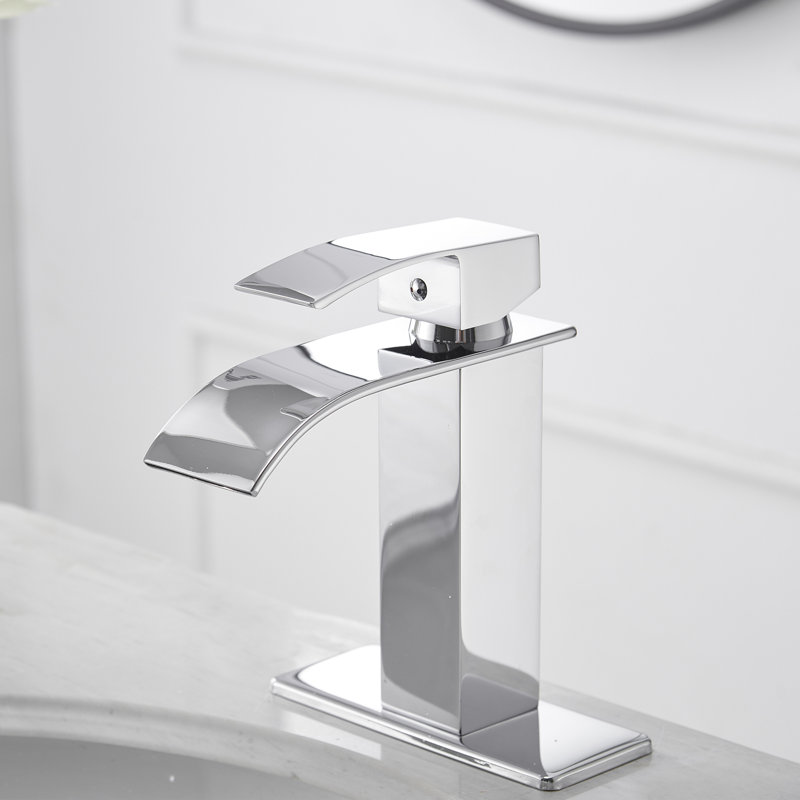 Waterfall Low-Arc Single Hole Bathroom Faucet, Polished Chrome
