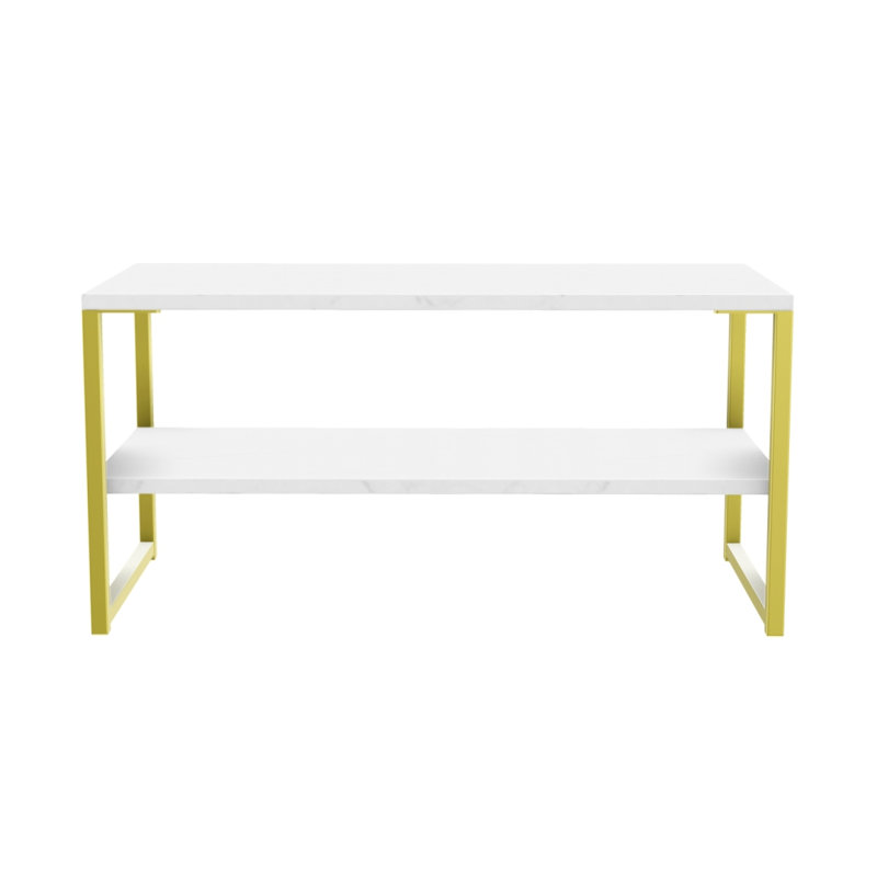 Fully Assembled Sled Coffee Table with Storage, White/Gold