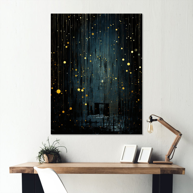 Étoiles de la nuit étoilées japonaises noires et jaunes - Japon, art mural en métal, H 32 po x l 24 po x P 1 po