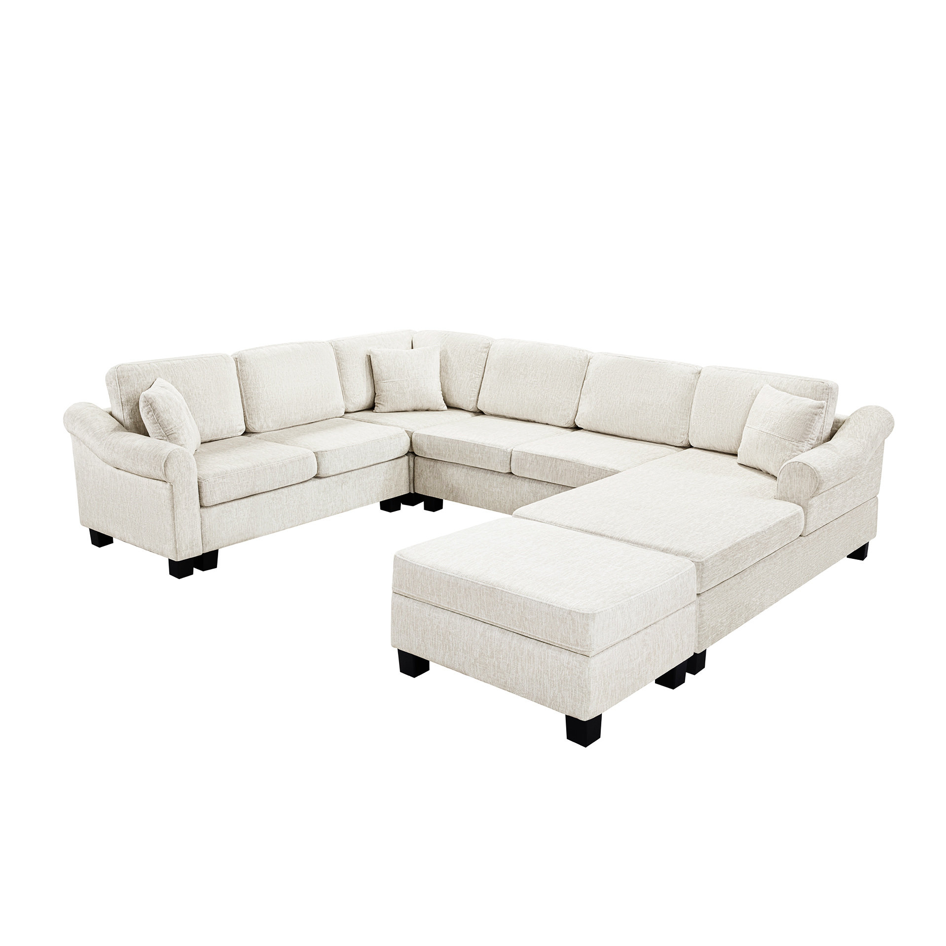 Latitude Run® Living Room 111.8" U - Shaped White Chenille Sectional ...