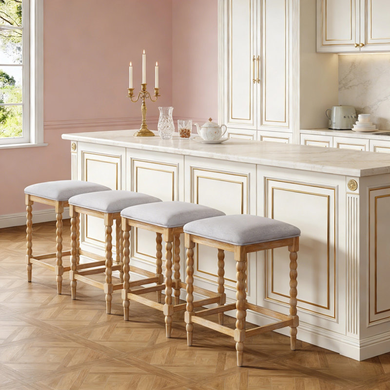 Ensemble de 4 tabourets de comptoir 26 po avec siège rembourré et structure en bois d'acacia massif, 4