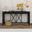 Console en placage d'acacia 60 po avec 4 tiroirs, table d'entrée en X avec rangement ouvert au bas, pieds en acacia massif-820881811