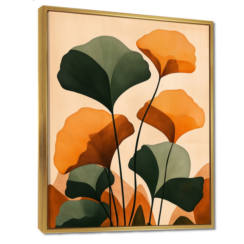 Feuilles de ginkgo d'automne II - Impression sur toile botanique, H 20 po x l 12 po, Cadre flottant doré