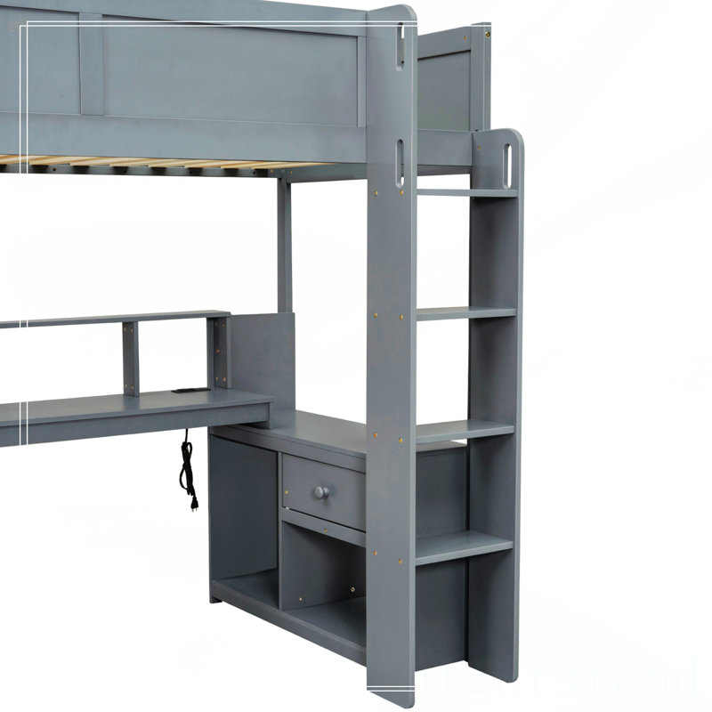 Lit mezzanine simple en bois avec bureau