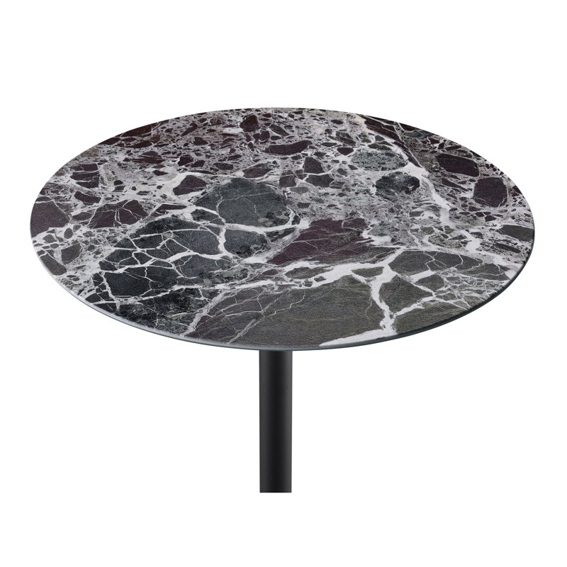 Table de bout 15,5 po Orbit, hauteur réglable, surface compacte en verre de marbre noir texturé 3-d avec plateau, Noir