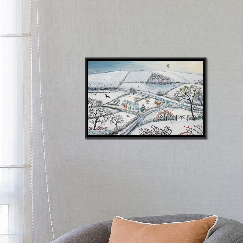« winter hills », reproduction sur toile, H 18 po x l 26 po x P 1,5 po, Toile avec cadre noir, Blanc