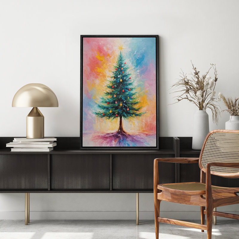 «Colorful Lights Christmas Tree Vibrant Holiday Atmosphere Decor», reproduction d'art sur toile encadrée, H 24 po x l 16 po