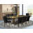 9 Piece Dining Room Table Set Includes a Rectangle Wooden Table with Removable Leaf and 8 Black Faux Leather Upholstered Chairs, Distressed Jacobean-728798654-728798655-728798652