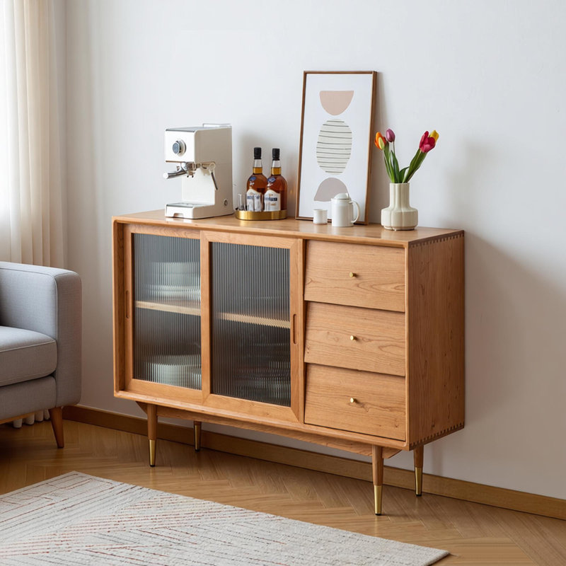 Buffet de rangement multifonctionnel en bois massif, 33.46" H x 47.24" W x 15.74" D