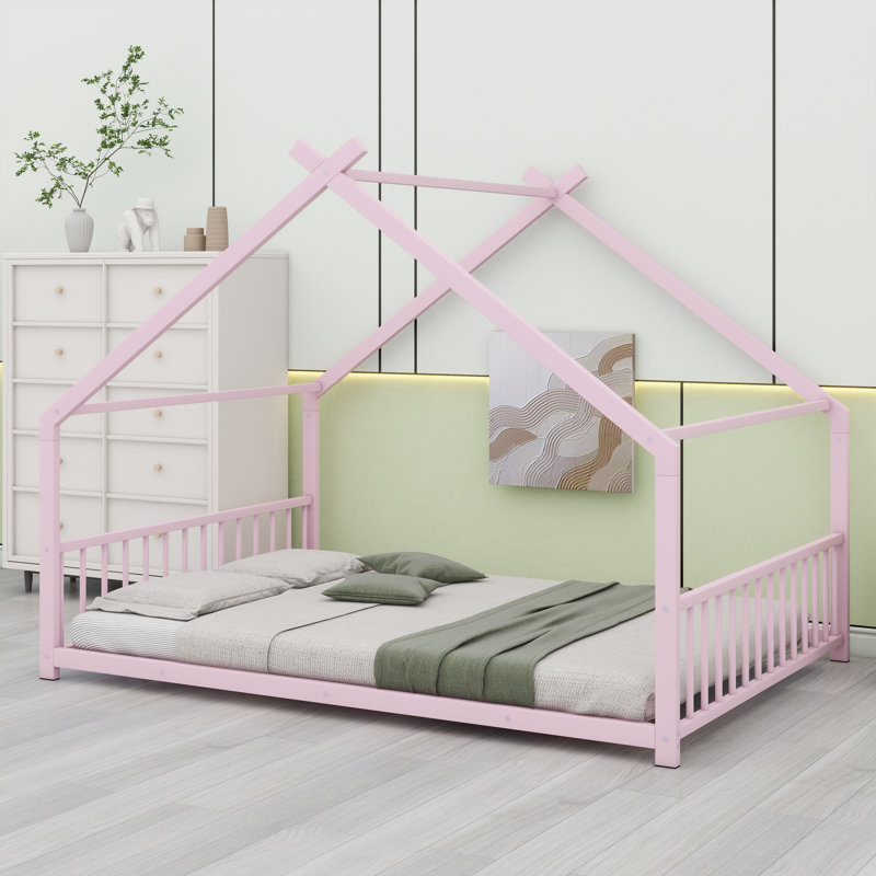 Lit moderne en métal avec construction robuste, Rose