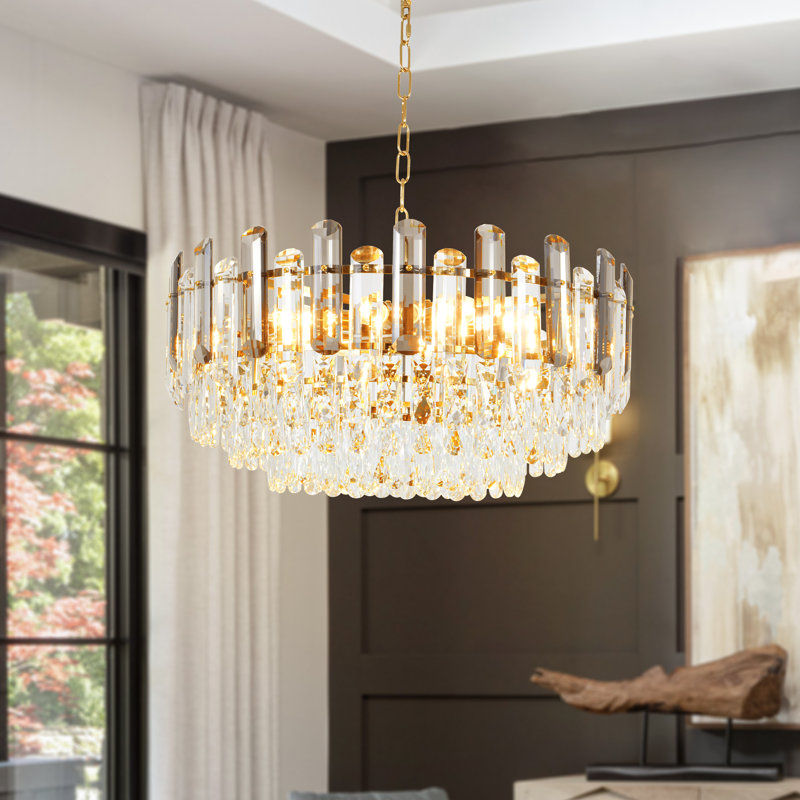 24" 8-Lights Round Chandelier with K9 Crystal Accents Dimmable