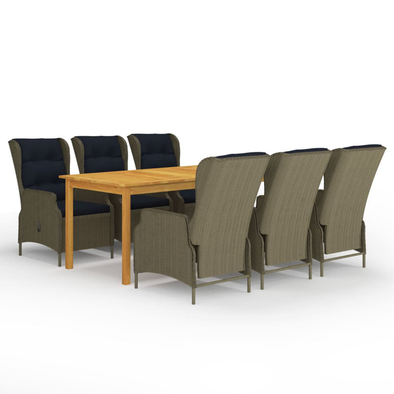 Bobot Rectangular 6 - Person Dining Set with Cushions, Brown, 35.4" W x 78.7" L x 29.1" H