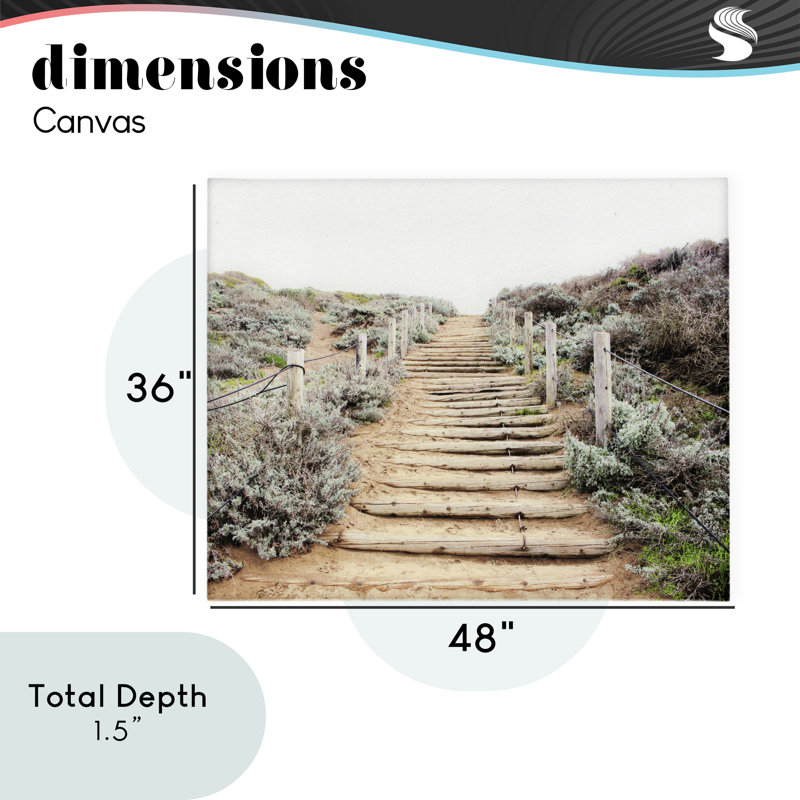 Toile d'escalier en bois vers le ciel, design par Leah Noel Art, H 36 po x l 48 po