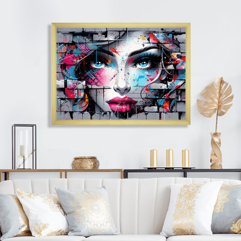 Graffiti, décoration murale Portrait, Cadre photo doré simple, H 24 po x l 32 po x P 1 po