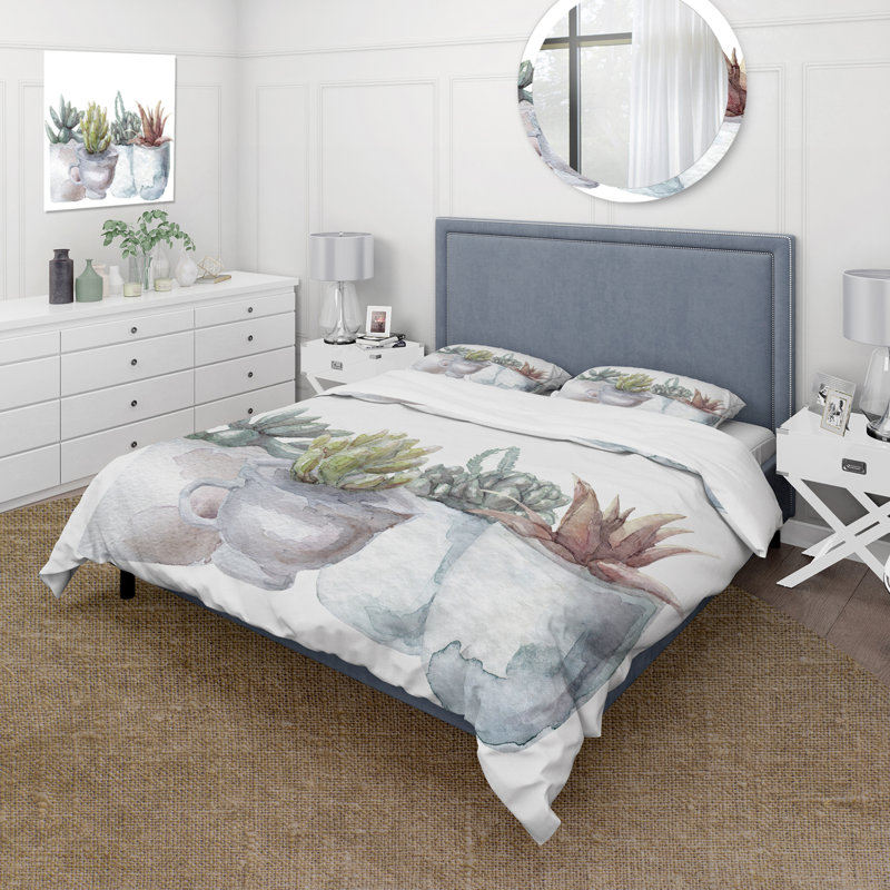 Cactus and Succulent House Plants IV - Ensemble de housse de couette Farmhouse - Microfibre de polyester