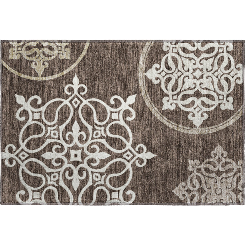 Premium Machine Washable Prisco Chocolate Rug, Rectangle 1'8" x 2'6"
