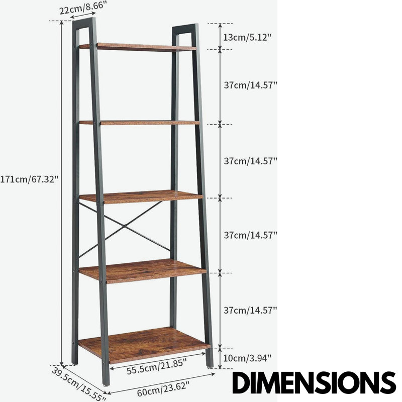 Aeneus Rustic Ladder Shelf Bookcase Industrial Rustic Brown Home Living Room Furniture