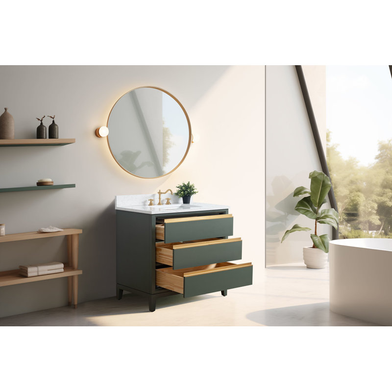 Meuble-lavabo simple 30 po avec comptoir, Vert rétro, 36"