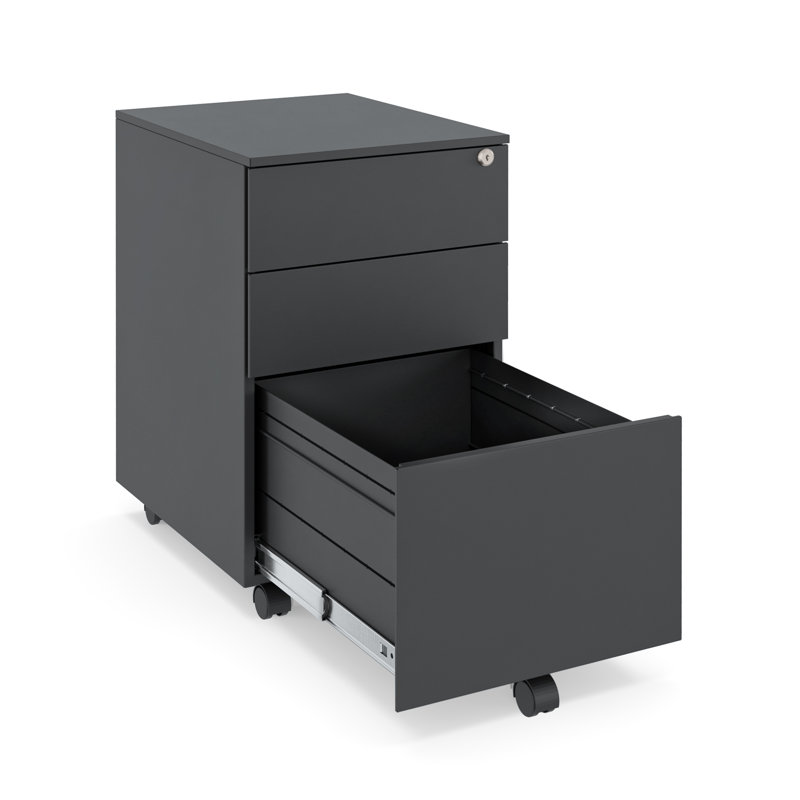 Ceha 3-Drawer Mobile File Cabinet with Lock, Black
