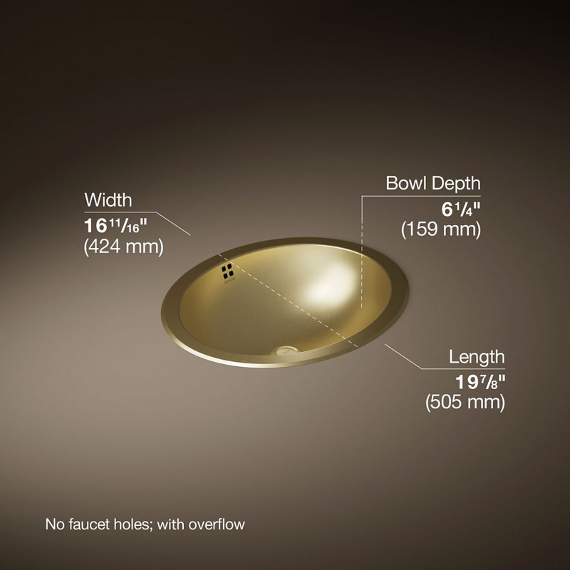 Bachata®20" Oval Drop-In/Undermount Bathroom Sink, No Overflow, Vibrant Brushed Moderne Brass