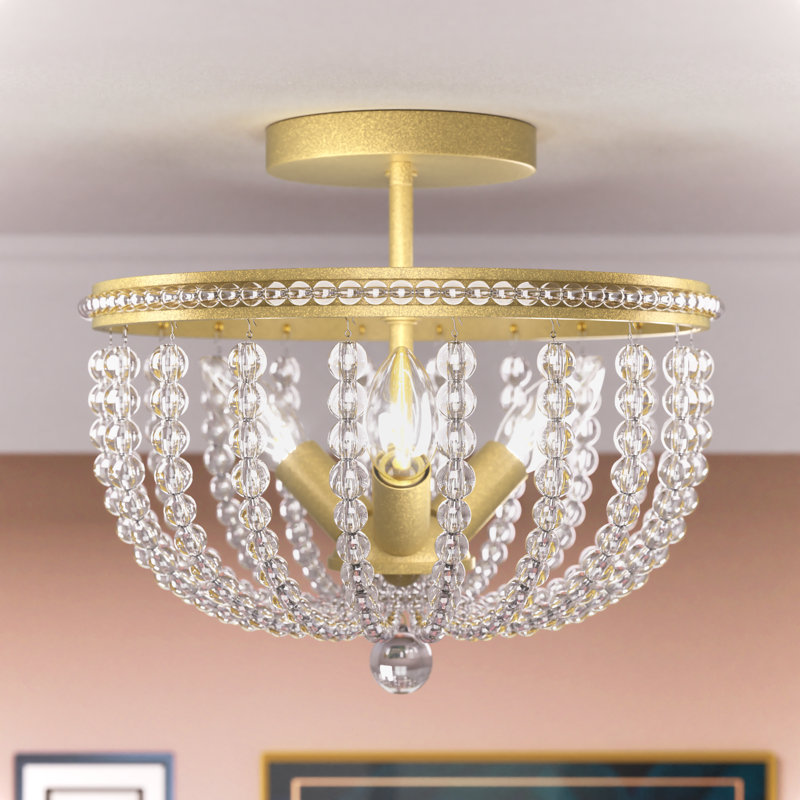 Shellman 3 - Light Crystal Chandelier Dimmable Flush Mount Ceiling Light with Gold Finish