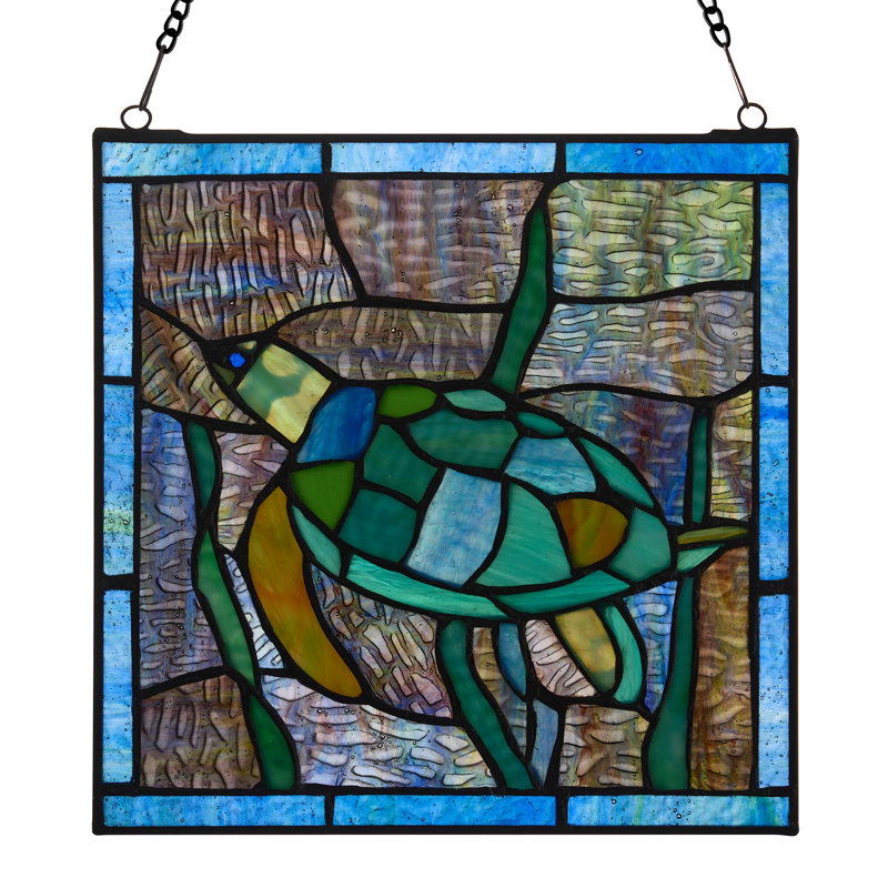 10.5"H Sea Turtle Stained Glass Window Panel