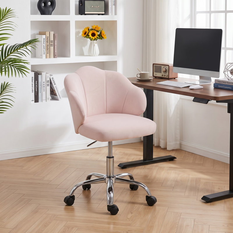 Chaise de bureau Petal à roulettes pivotantes, bureau intégré, rose